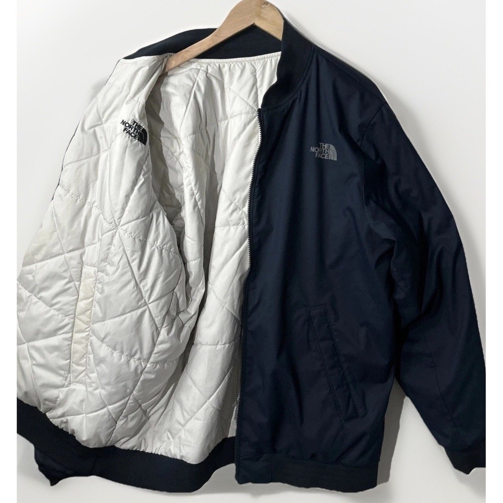 Mens The North Face Full Zip Reversible Navy/White Bomber Insulated Jacket XL EC